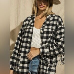Black and White Checkered Fringe Jacket